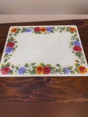 Corning Ware Corelle Summer Blush Tempered Glass Cutting Board Vtg 15"X12" EUC